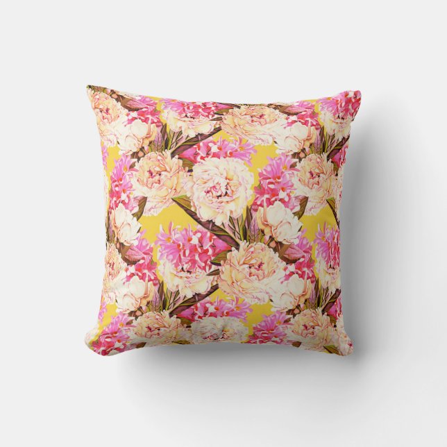 Coussin Fleurs de jacinthe et de pivoine, motif sans soudu (Recto)