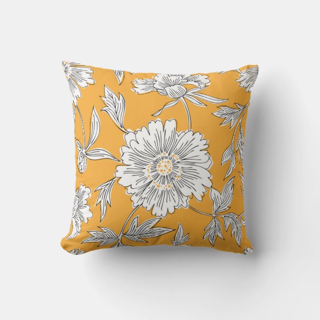 Coussin Fleurs de jardin abstraites dessinées à la main. D (Recto)