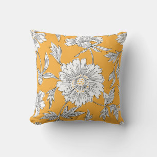 Coussin Fleurs de jardin abstraites dessinées à la main. D