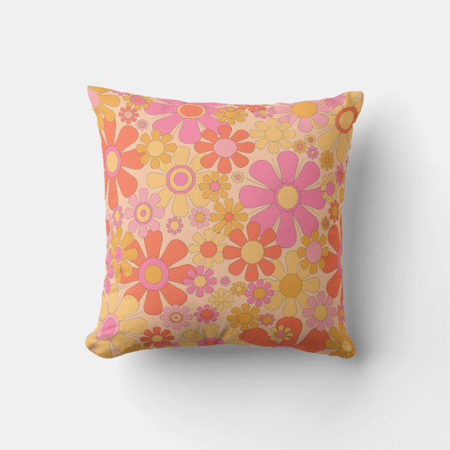 Coussin Fleurs de Jardin Rétro 60s les années 70 motif Flo (Recto)