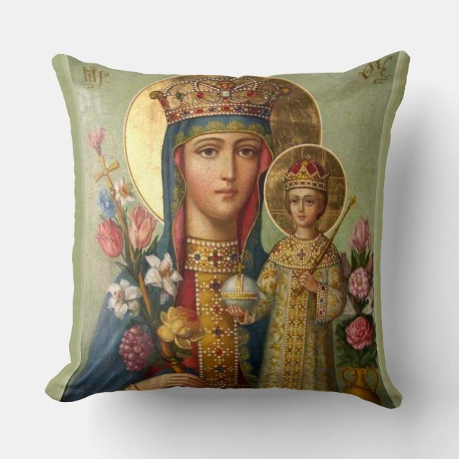 Coussin Fleurs de Jésus-Christ de Vierge Marie de la Reine (Recto)