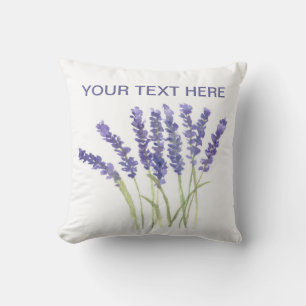 Coussin fleurs de lavande aquarelle herbes chic violet
