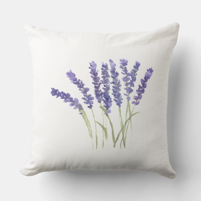 Coussin Fleurs de lavande herbes d'aquarelle violet violet (Recto)