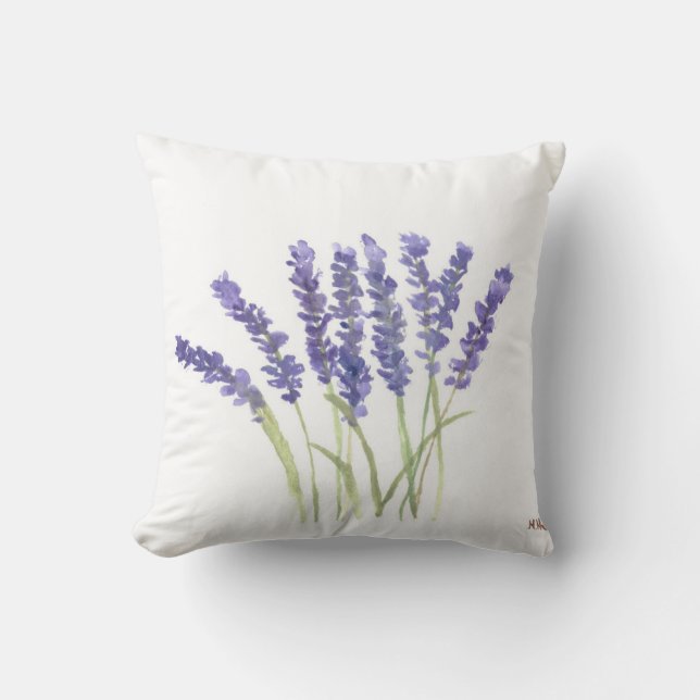 Coussin Fleurs de lavande herbes d'aquarelle violet violet (Recto)