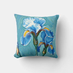 Coussin Fleurs de l'iris bleu motif artistique