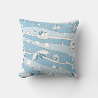 Coussin Fleurs de Lotus Blancs sur bandes Bleues