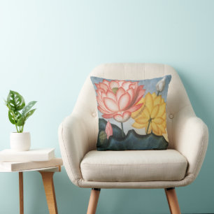Coussin Fleurs de Lotus Vintage, Le Haricot Égyptien Sacré