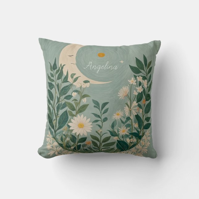 Coussin Fleurs de Lune : Pastel Floral et Crescent Moon (Recto)