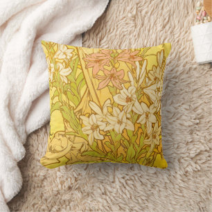 Coussin fleurs de lys Art nouveau d'Alphonse Mucha