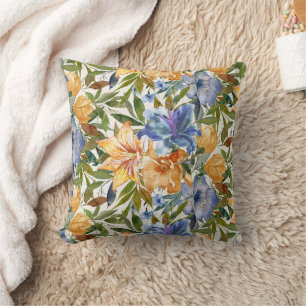 Coussin Fleurs de lys tigrés bleu orange automne