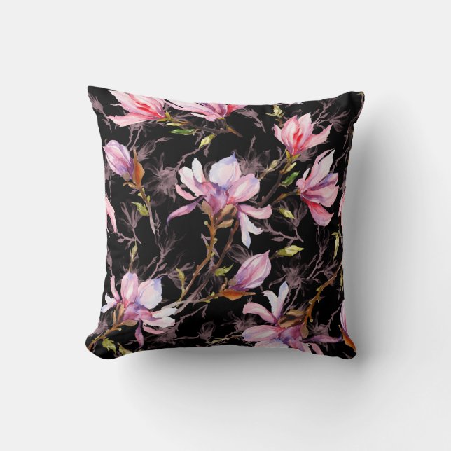 Coussin Fleurs de magnolia rose sur une brindille motif (Recto)