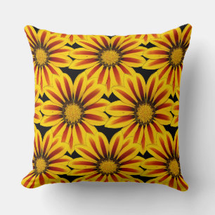 Coussin fleurs de marguerite rayées jaunes et rouges