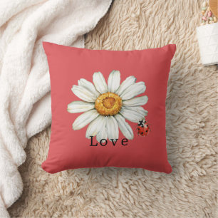 Coussin Fleurs de marguerite rouges blanches chic  
