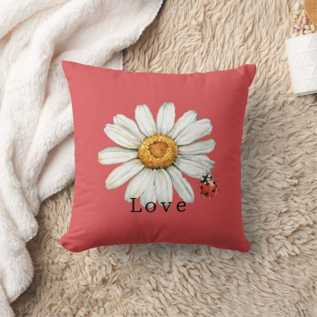 Coussin Fleurs de marguerite rouges blanches chic   (Couverture)