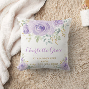 Coussin Fleurs de naissance en aquarelle dorée violette po