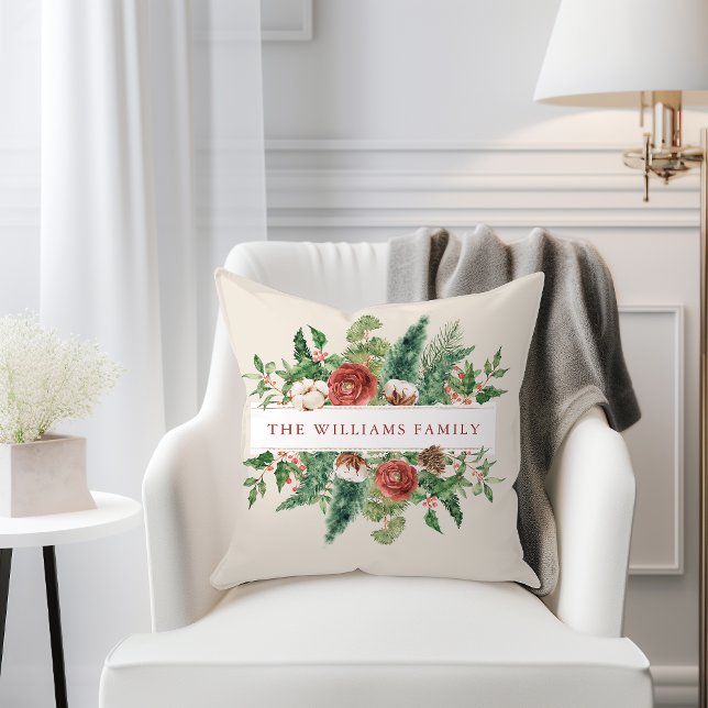 Coussin Fleurs de Noël (Christmas Floral Throw Pillow
)