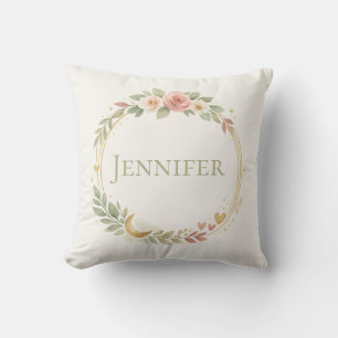 Coussin Fleurs de nom floral personnalisé aquarelle & or