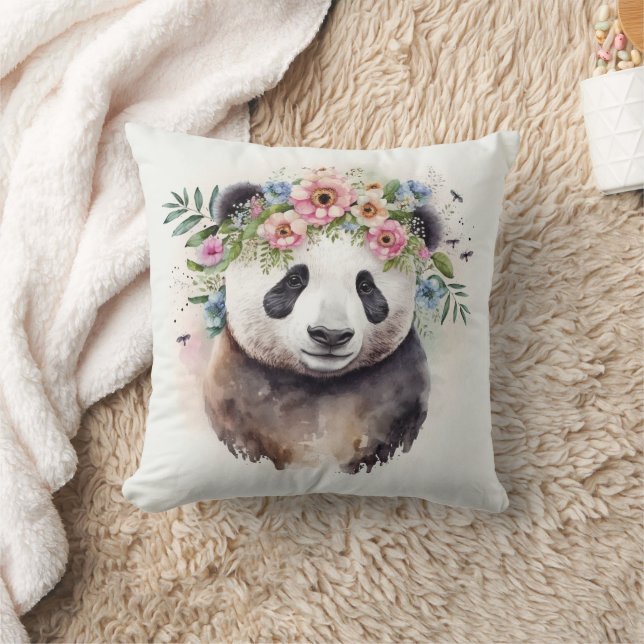 Coussin Fleurs de Panda Aquarelle (Couverture)