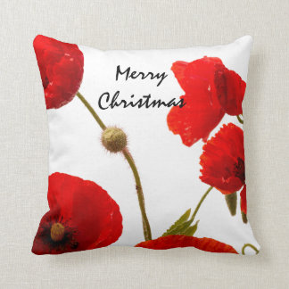 Coussin Fleurs de pavot Flore rouge Joyeux Noël Blanc