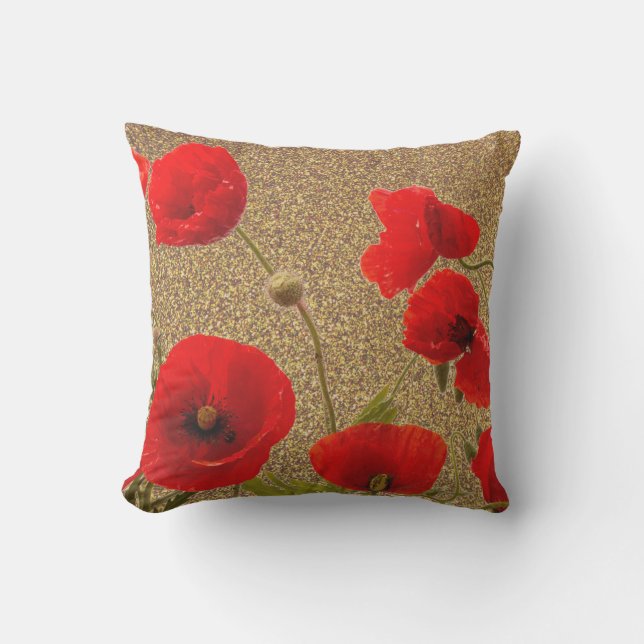 Coussin Fleurs de pavot Parties scintillant or rouge Golde (Recto)
