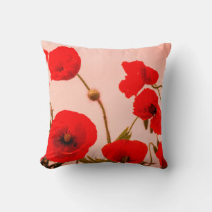 Coussin Fleurs de pavot rouge Abstrait couleur Sangria ros