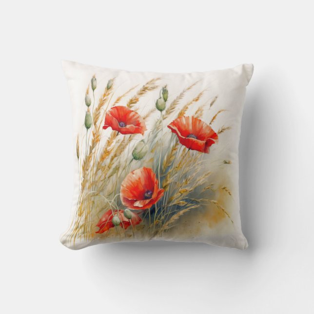Coussin Fleurs De Pavot Rouge Dans Le Champ De Blé (Recto)