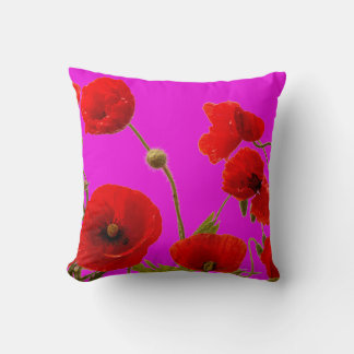 Coussin Fleurs de pavot rouge Floral rose chaud mignon chi