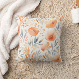 Coussin Fleurs de Pêche et bleu poussiéreux Contemporain