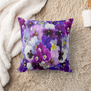 Coussin Fleurs de Pensée Floral Bleu Blanc Violet