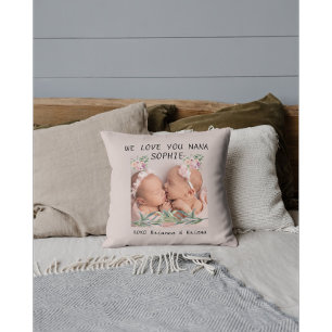 Coussin Fleurs de photo personnalisées rose grand-mère