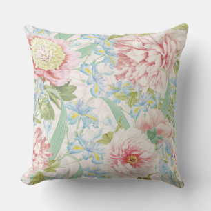 Coussin Fleurs de pivoine vintage bleu Iris Motif