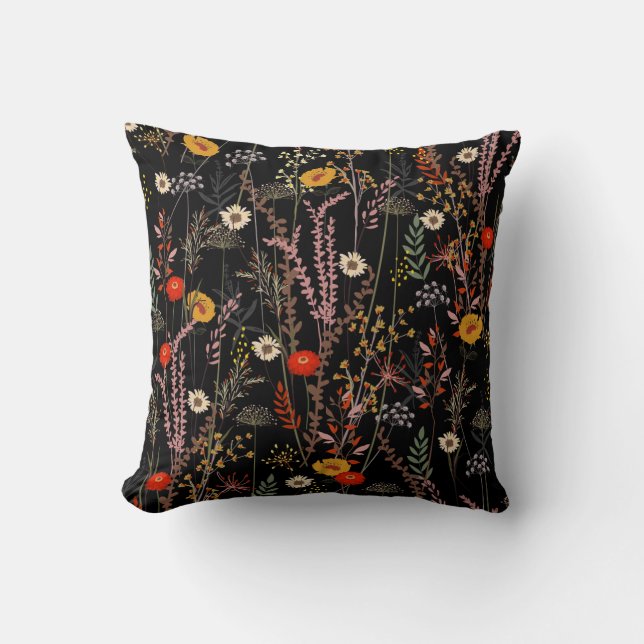 Coussin Fleurs de prairie en floraison main tiré (Recto)