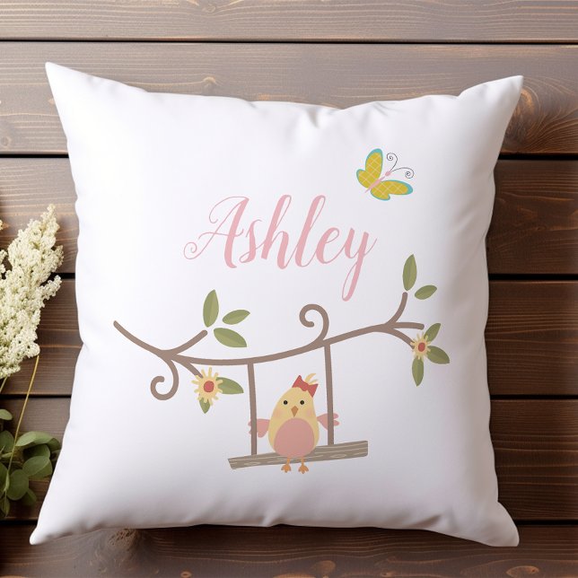 Coussin Fleurs de printemps Bébé papillon rose (Créateur téléchargé)
