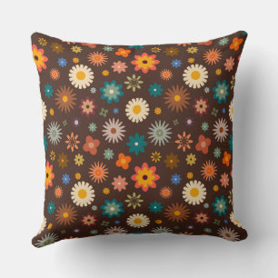 Coussin Fleurs de printemps Brown Beige Retro motif