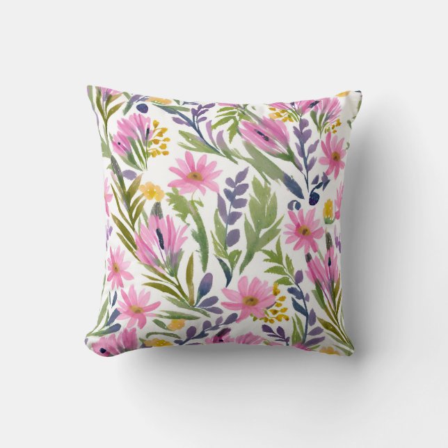 Coussin Fleurs de printemps | Jolie aquarelle florale Past (Recto)