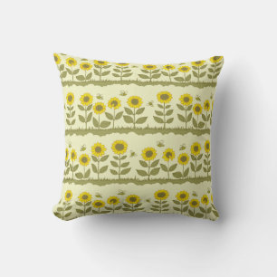 Coussin Fleurs de soleil, abeilles, motif mignon sans soud