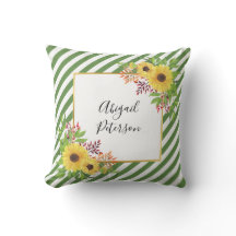 Fleurs de soleil aquarelle et motif rayé vert
