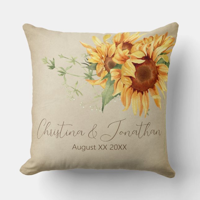 Coussin Fleurs de soleil d'aquarelle sur parchemin défraîc (Recto)