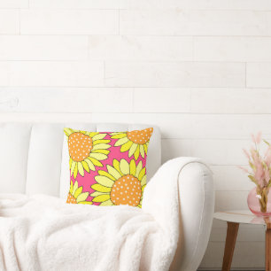 Coussin Fleurs de soleil rose orange jaune à quatre mains