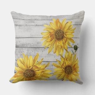 Coussin Fleurs de soleil rustiques en bois blanc Lancer l'