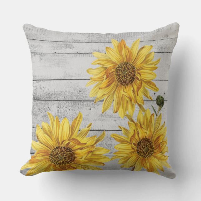 Coussin Fleurs de soleil rustiques en bois blanc Lancer l' (Recto)