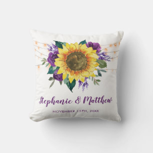 Coussin Fleurs de soleil rustiques violet lumières florale