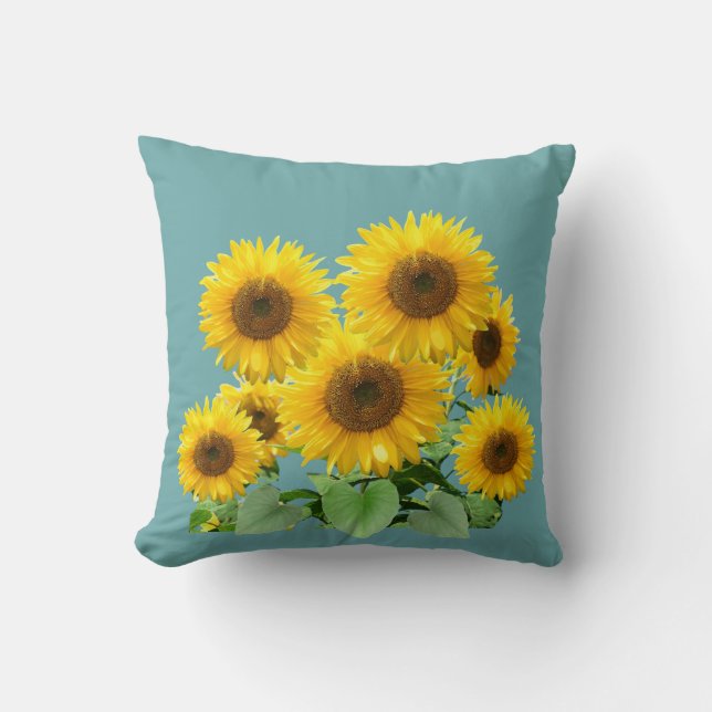 Coussin Fleurs de soleil sur Turquoise (Recto)