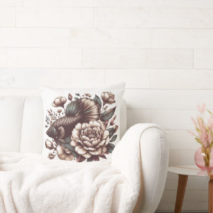 Coussin Fleurs de style oriental et poissons bêta