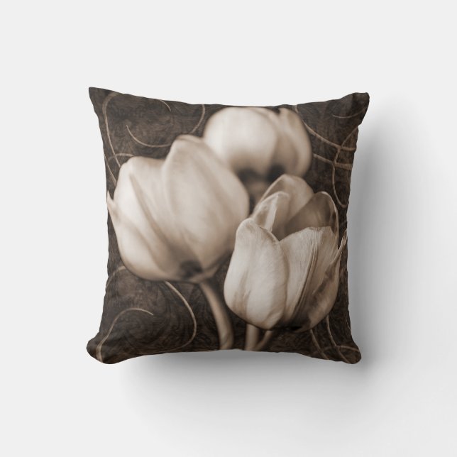 Coussin Fleurs de tulipes blanches Sepia Fleur de Arrière  (Recto)
