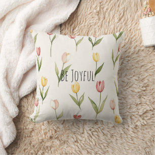Coussin Fleurs de tulipes jaunes roses lapins