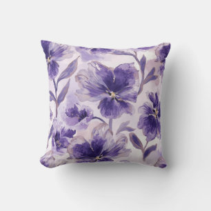 Coussin Fleurs de violet aquarelle fleurs violettes peinte