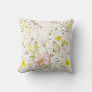 Coussin fleurs délicates avec papillon à la chinoise