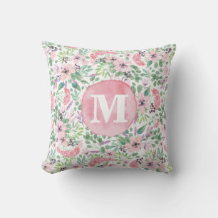 Coussin Fleurs délicieuses Monogramme vert pâle Lilac