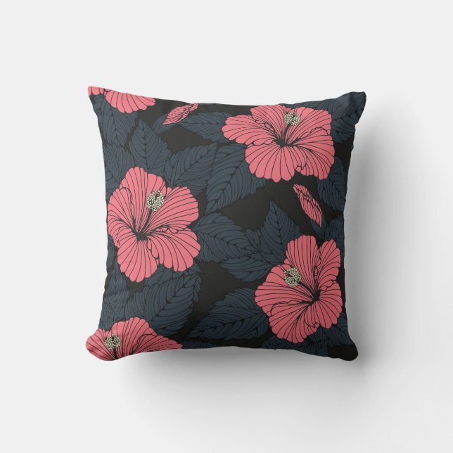 Coussin Fleurs d'Hibiscus : papier peint transparent foncé (Recto)